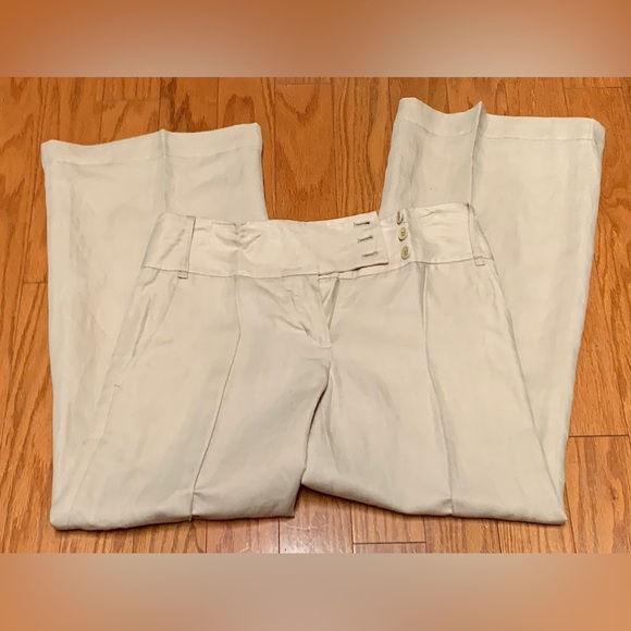 Women’s 2 BCBGMAXAZRIA Tabatha Wide Leg Beige Khaki Linen Blend Pants - Picture 2 of 16